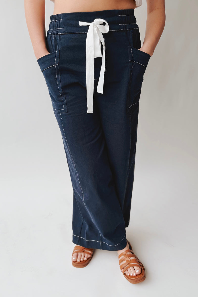 The Lena Contrast Stitch Pant in Navy