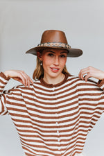 The Riggs Button-Down Sweater in Ivory + Brown Stripe