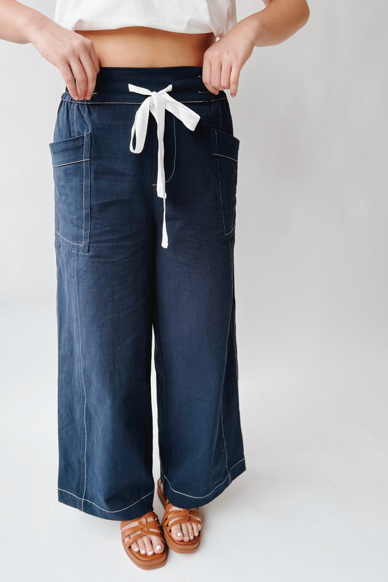 The Lena Contrast Stitch Pant in Navy