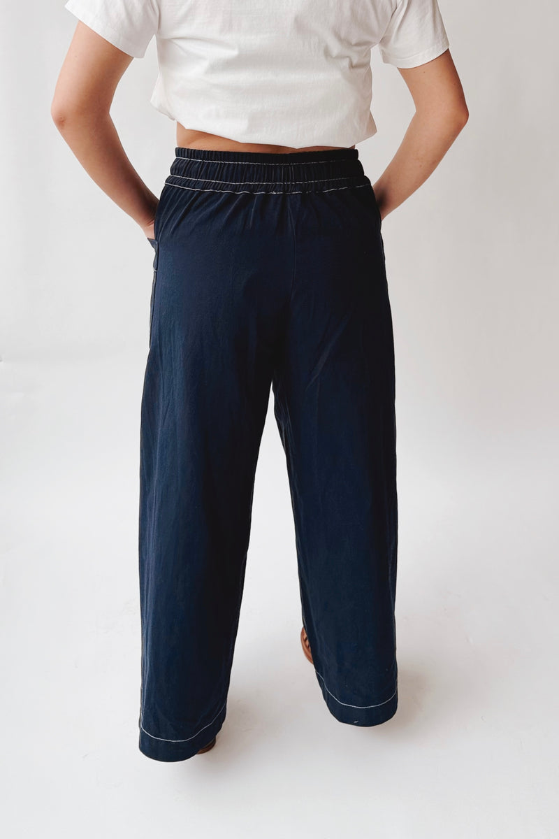 The Lena Contrast Stitch Pant in Navy