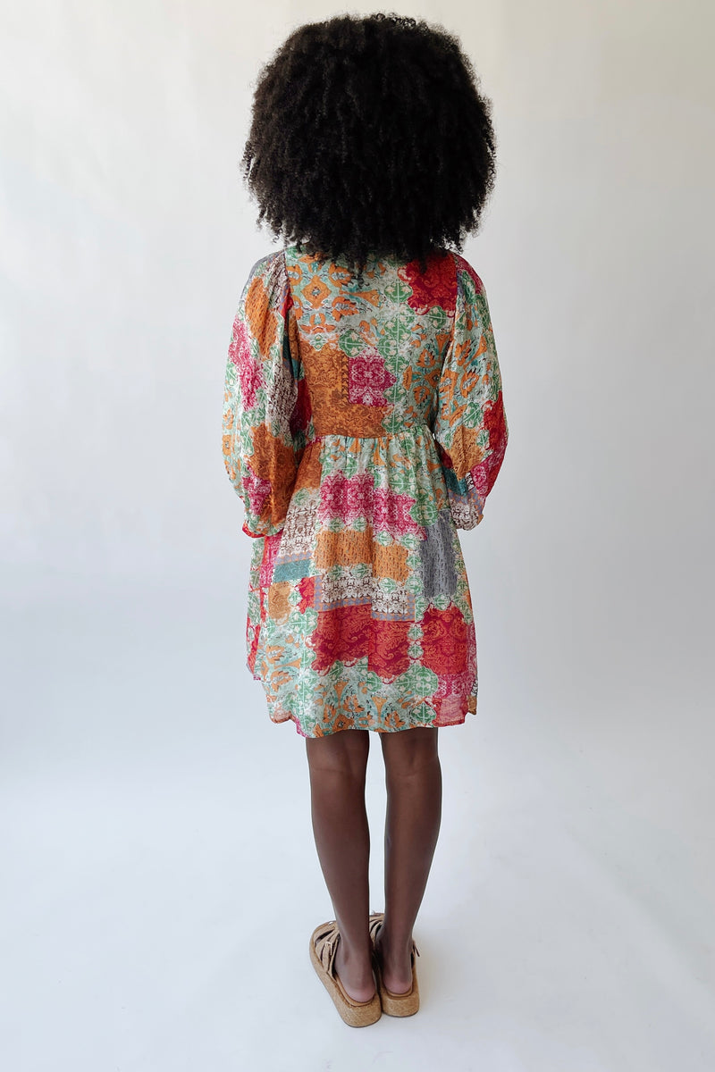 The Ruffino Patterned Puff Sleeve Dress in Lavender Multi