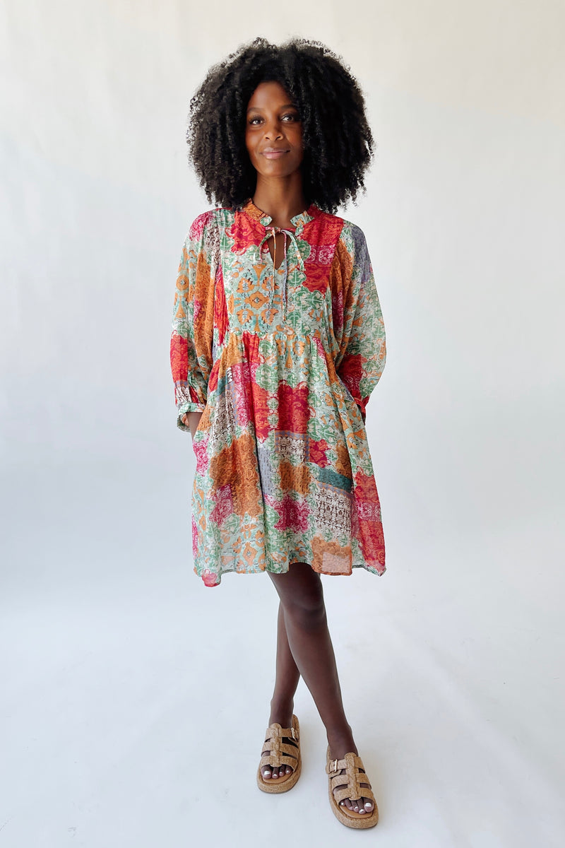 The Ruffino Patterned Puff Sleeve Dress in Lavender Multi
