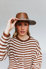 The Riggs Button-Down Sweater in Ivory + Brown Stripe