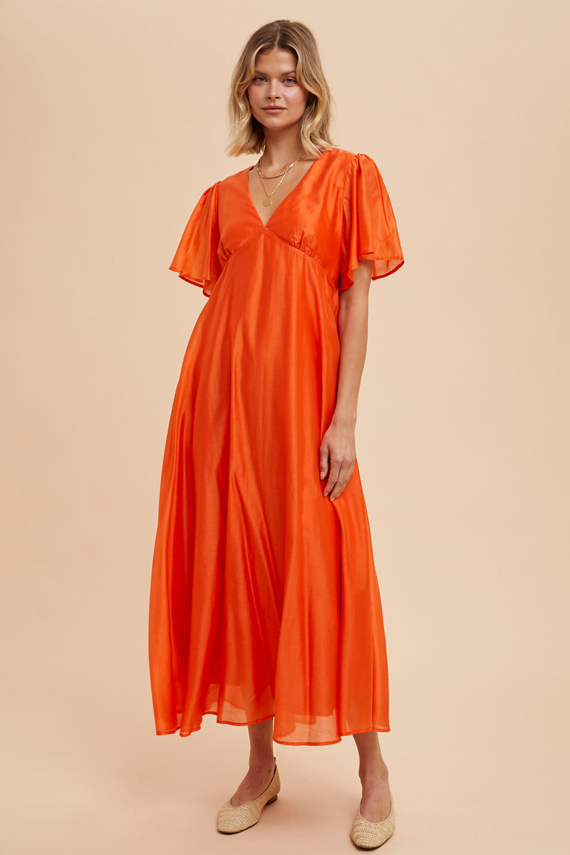 The Harston Flutter Sleeve Maxi Dress in Papaya