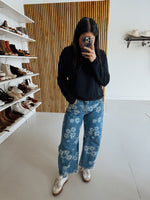 Free People: Good Luck Printed Barrel Jean in Daisy Indigo