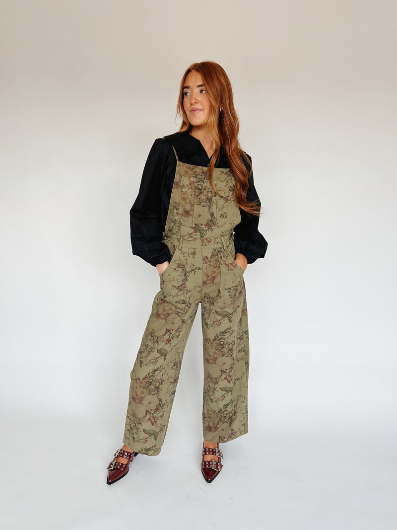 The Crestone Wide Leg Overall in Olive Floral