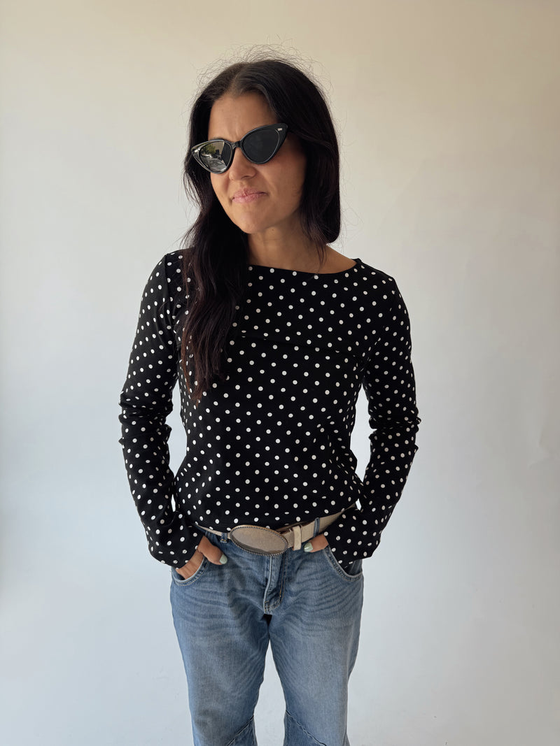The Kemron Polka Dot Long Sleeve Tee in Black