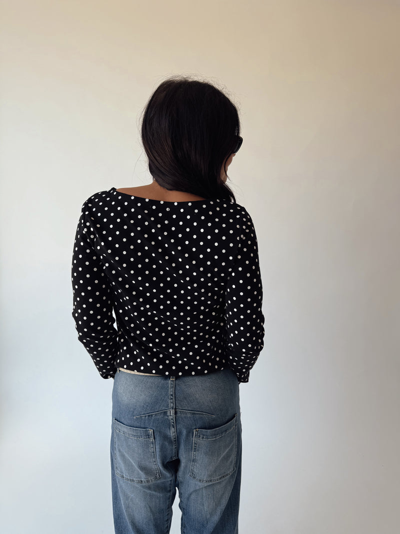 The Kemron Polka Dot Long Sleeve Tee in Black