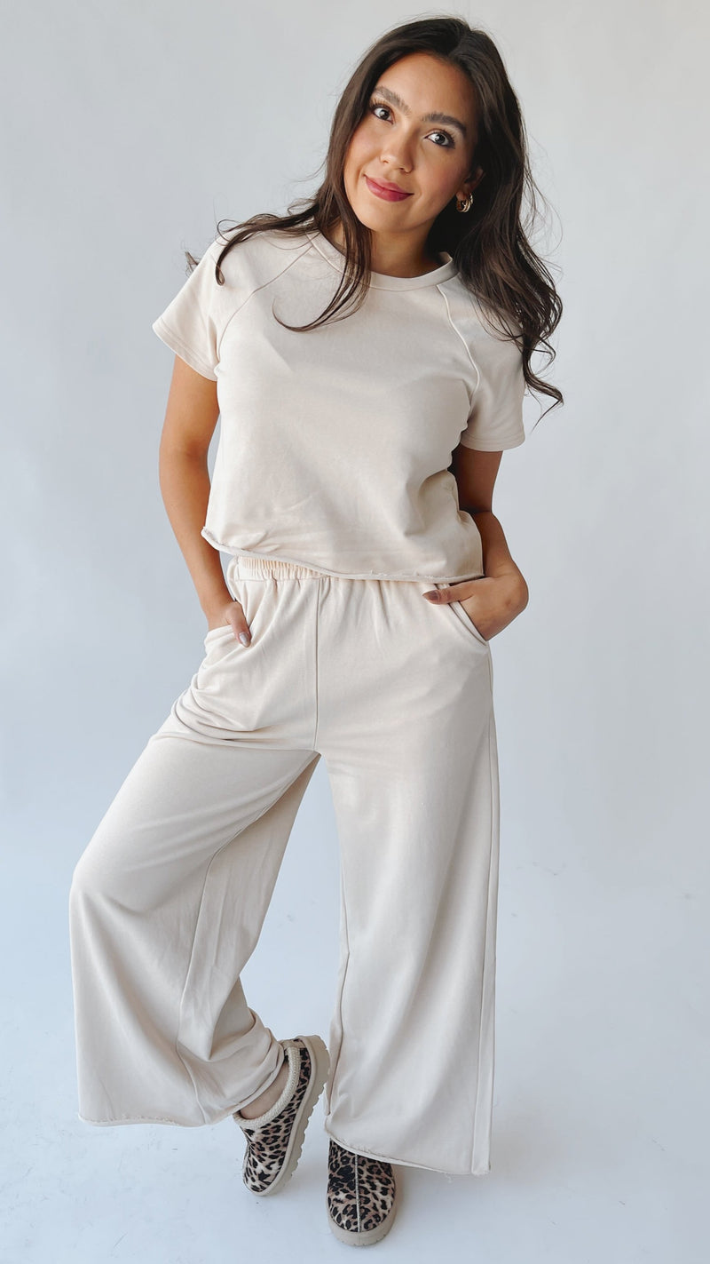 The Reidel Tee + Wide Leg Pant Set in Natural