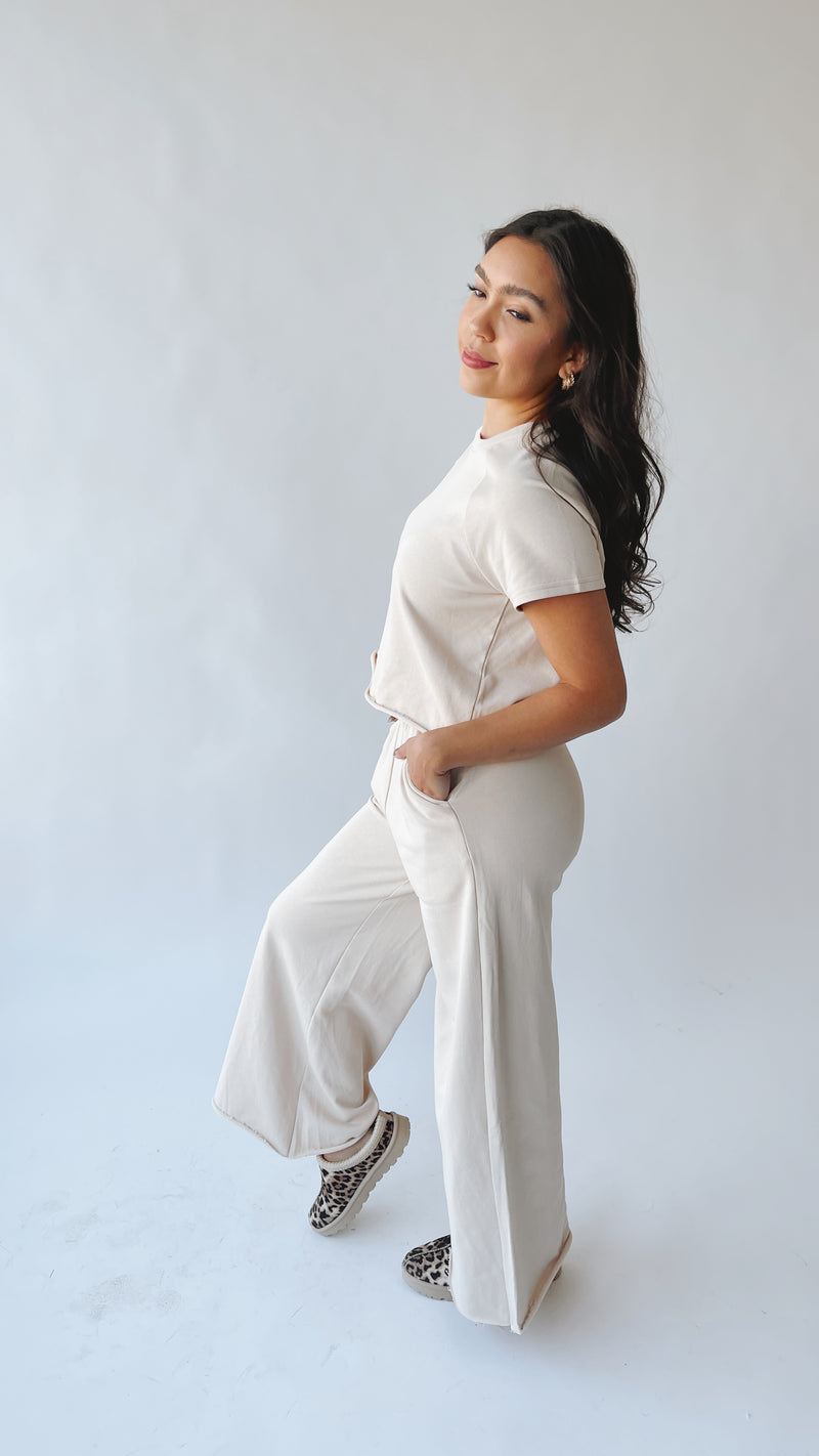 The Reidel Tee + Wide Leg Pant Set in Natural