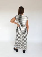 The Keenan Striped Jumpsuit in Black + Cream