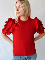 The Serrano Ruffle Detail Sweater in Red