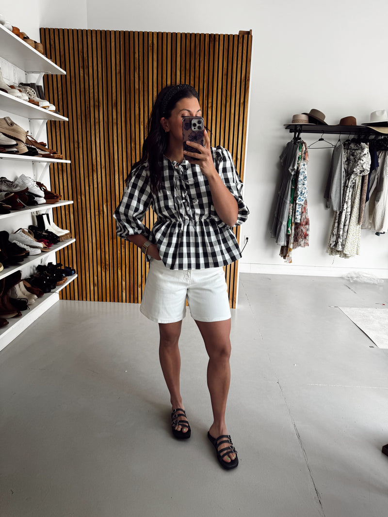 The Wagler Bermuda Mom Short in White Denim