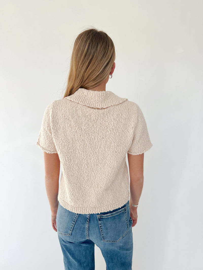 The Haddock Cropped Textured Cardigan in Cream