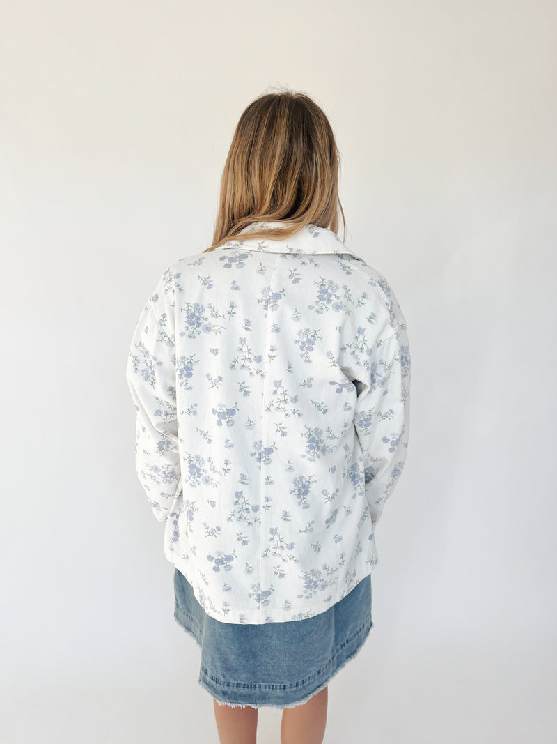 The Vitano Floral Jacket in White + Blue