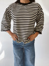 The Betsy Lace Trim Blouse in Black Stripe