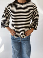 The Betsy Lace Trim Blouse in Black Stripe
