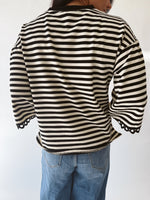 The Betsy Lace Trim Blouse in Black Stripe
