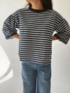 The Betsy Lace Trim Blouse in Navy Stripe