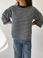 The Betsy Lace Trim Blouse in Navy Stripe