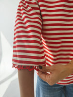 The Betsy Lace Trim Blouse in Red Stripe