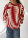 The Betsy Lace Trim Blouse in Red Stripe