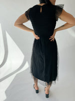 The Dawley Polka Dot Chiffon Midi Dress in Black