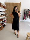 The Dawley Polka Dot Chiffon Midi Dress in Black