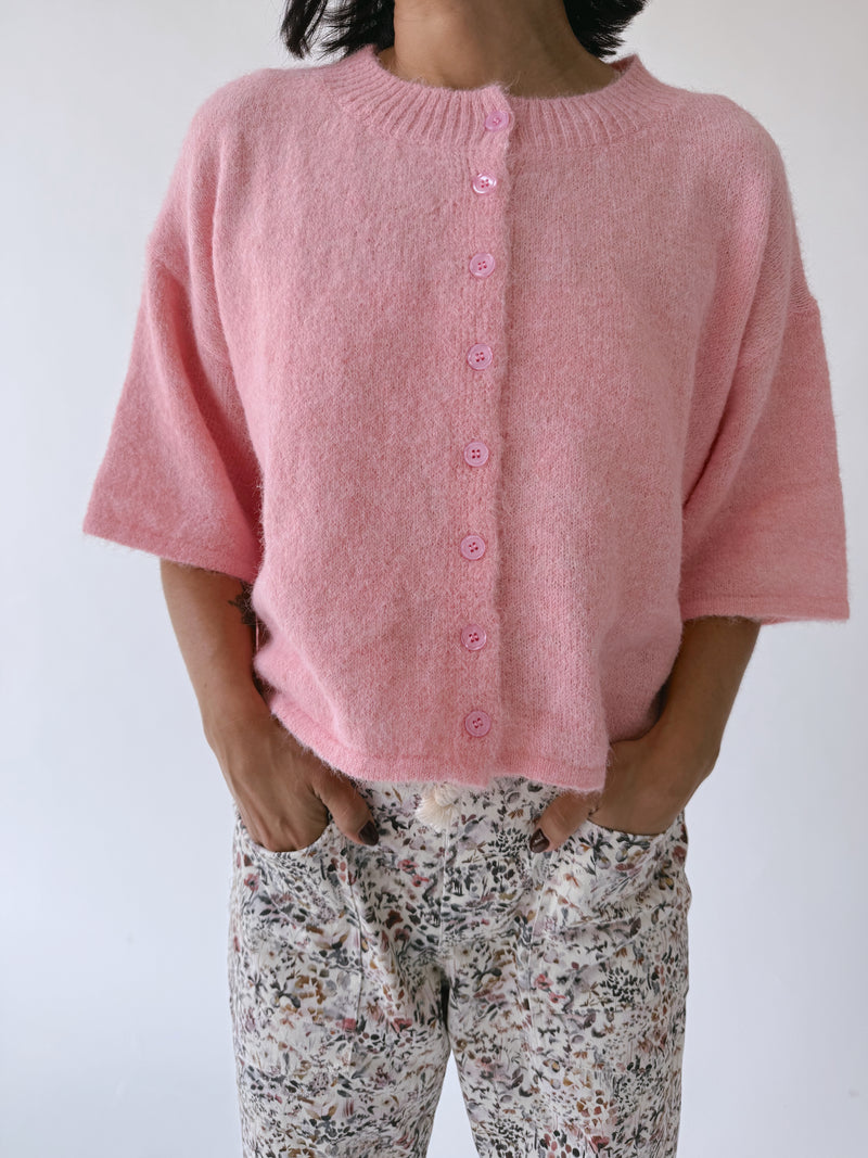 The Wilcox Boxy Button-Up Cardigan in Pink