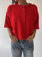 The Wilcox Boxy Button-Up Cardigan in Red