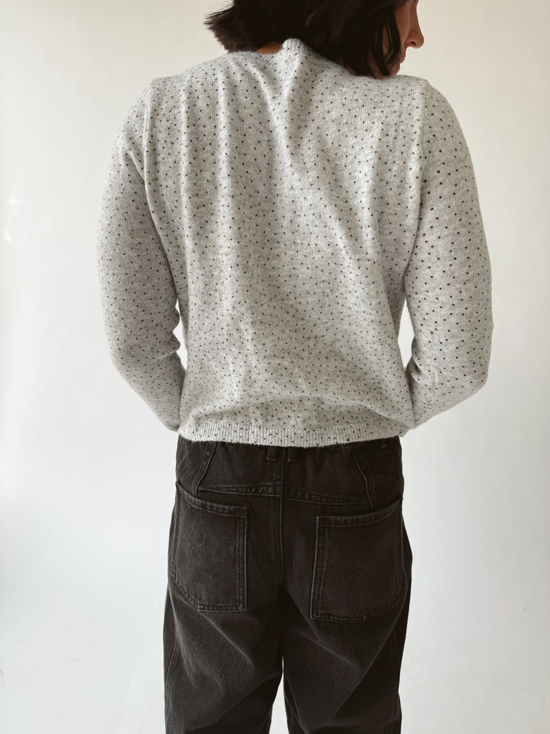 The Marlie Polka Dot Knit Cardigan in Heather Grey