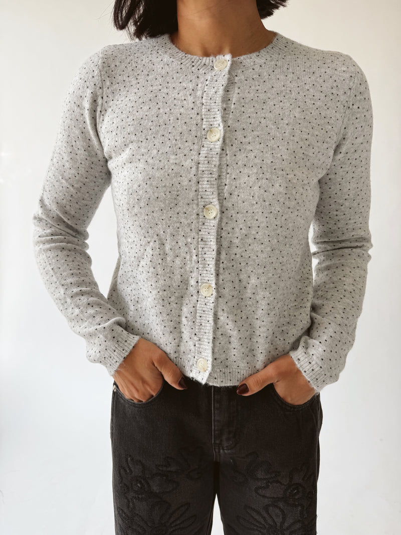 The Marlie Polka Dot Knit Cardigan in Heather Grey