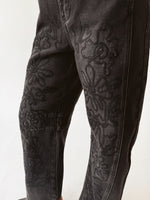 The Brianna Embroidered Barrel Jean in Faded Black