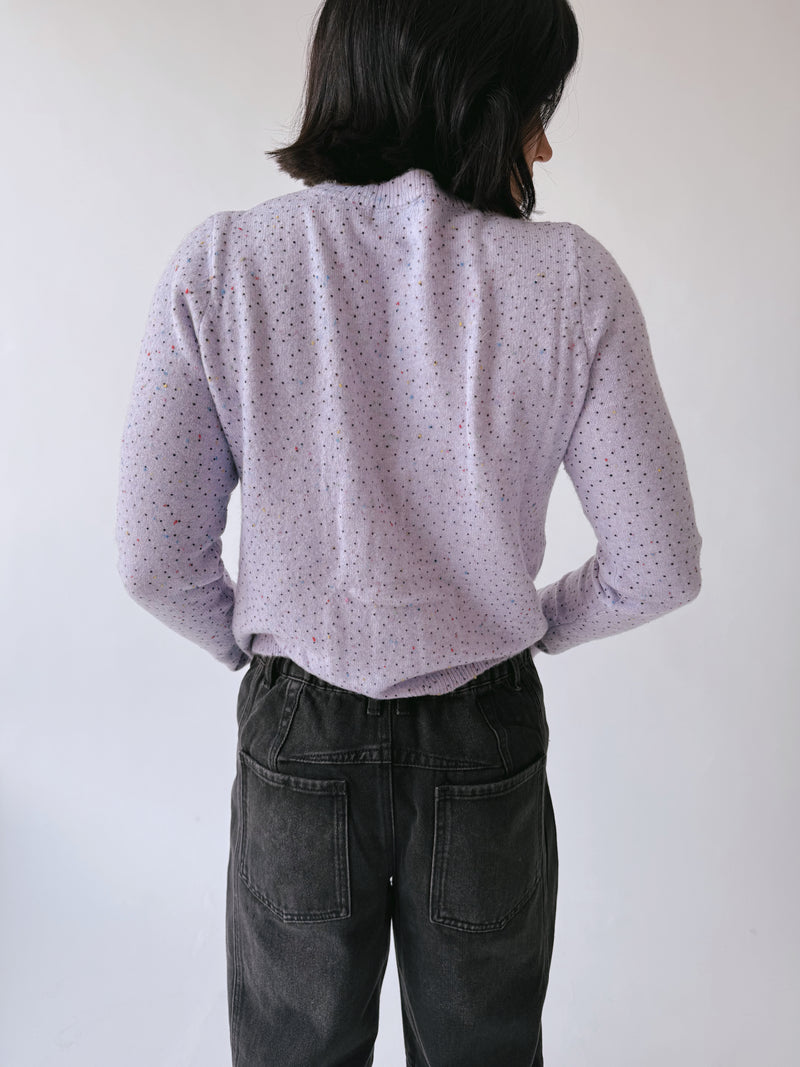 The Marlie Polka Dot Knit Cardigan in Lavender