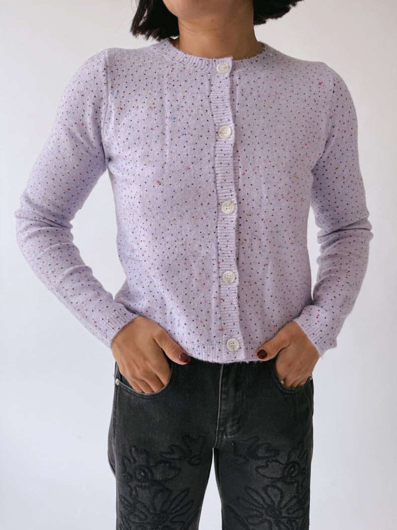 The Marlie Polka Dot Knit Cardigan in Lavender