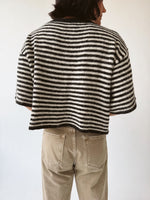 The Joanie Striped Button-Up Cardigan in Black + Ivory