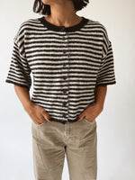 The Joanie Striped Button-Up Cardigan in Black + Ivory