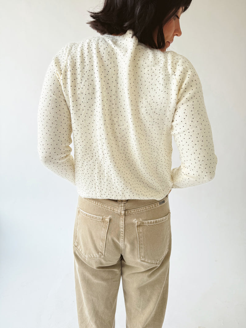 The Marlie Polka Dot Knit Cardigan in Ivory