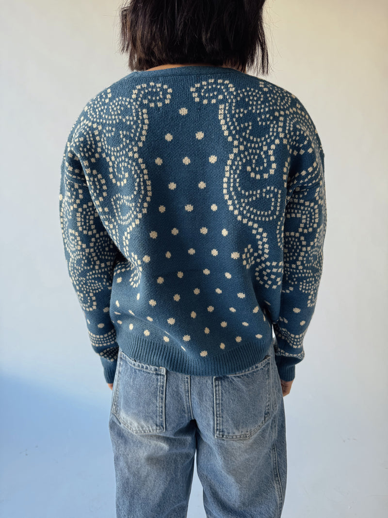 The Jepson Patterned Sweater in Teal Blue + Sand