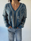 The Jepson Patterned Sweater in Teal Blue + Sand