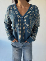 The Jepson Patterned Sweater in Teal Blue + Sand