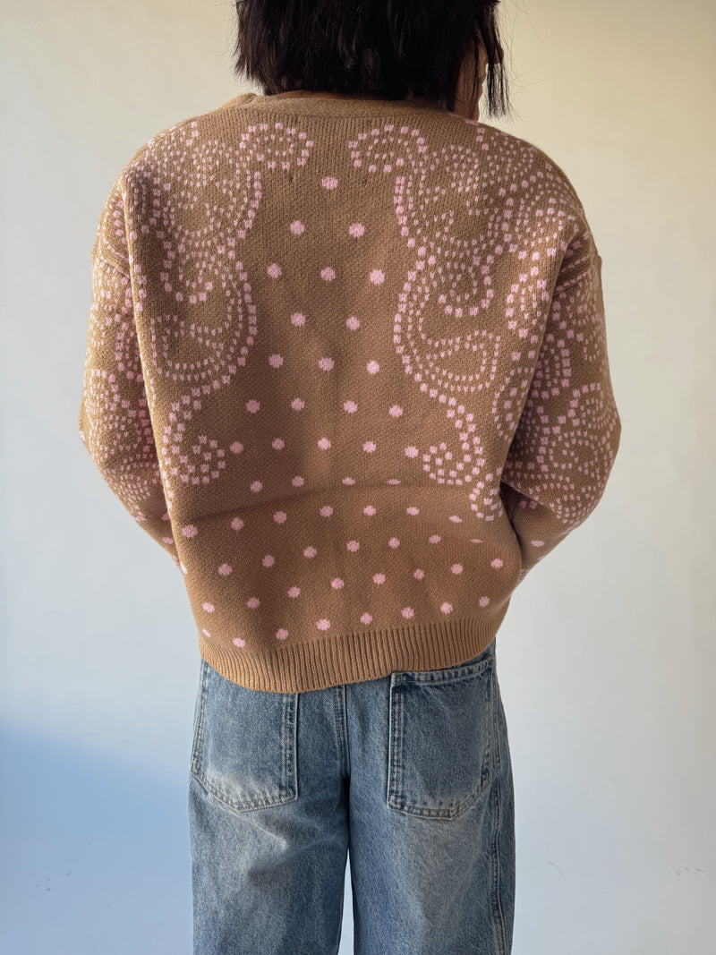 The Jepson Patterned Sweater in Beige + Pink