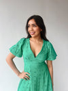 The Paulsen V-Neck Eyelet Midi Dress in Jade Green