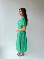 The Paulsen V-Neck Eyelet Midi Dress in Jade Green