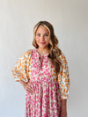 The Libby Blossom Linen Midi Dress in Pink + Orange