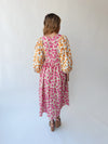 The Libby Blossom Linen Midi Dress in Pink + Orange