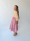 The Libby Blossom Linen Midi Dress in Pink + Orange