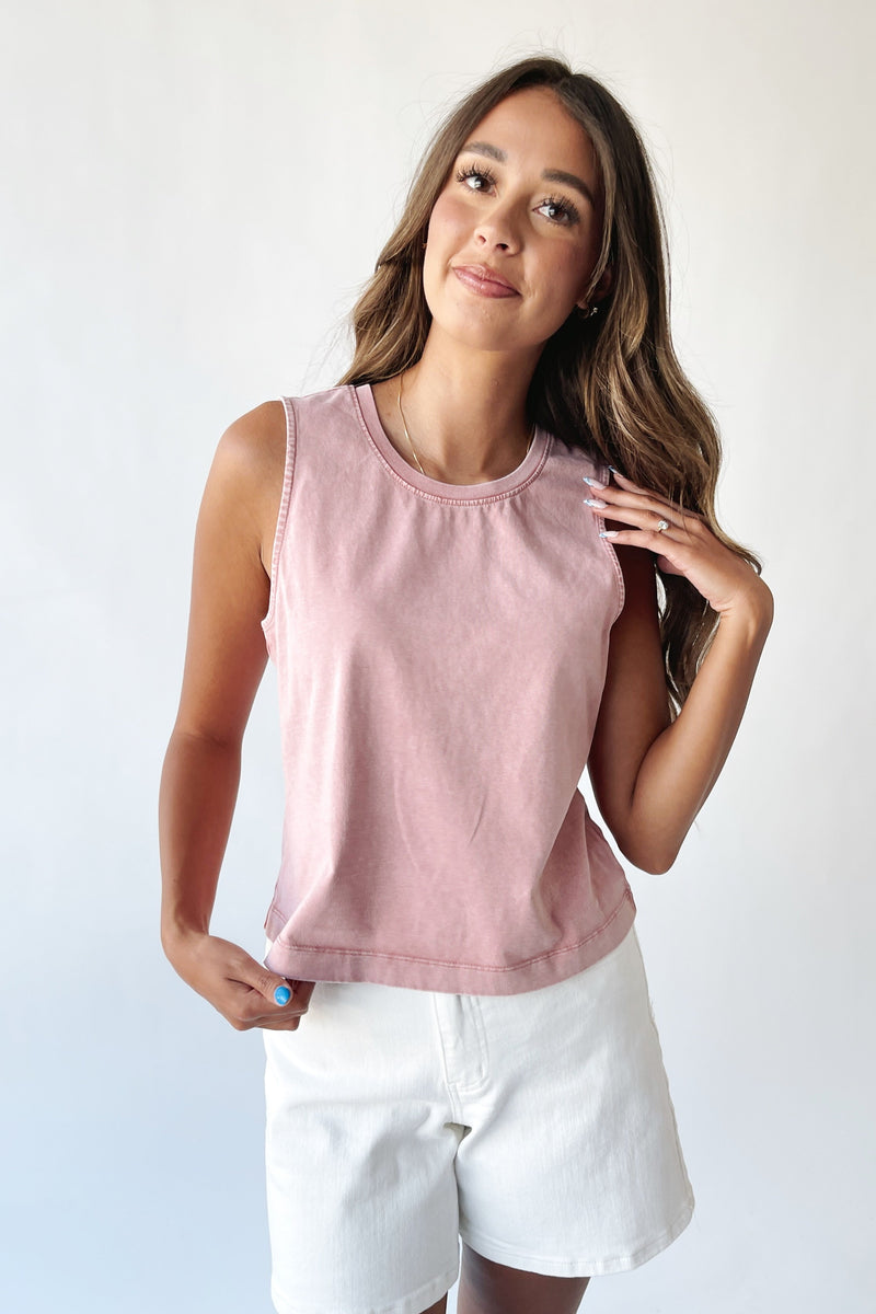 The Stafford Boxy Cut Tank in Rose
