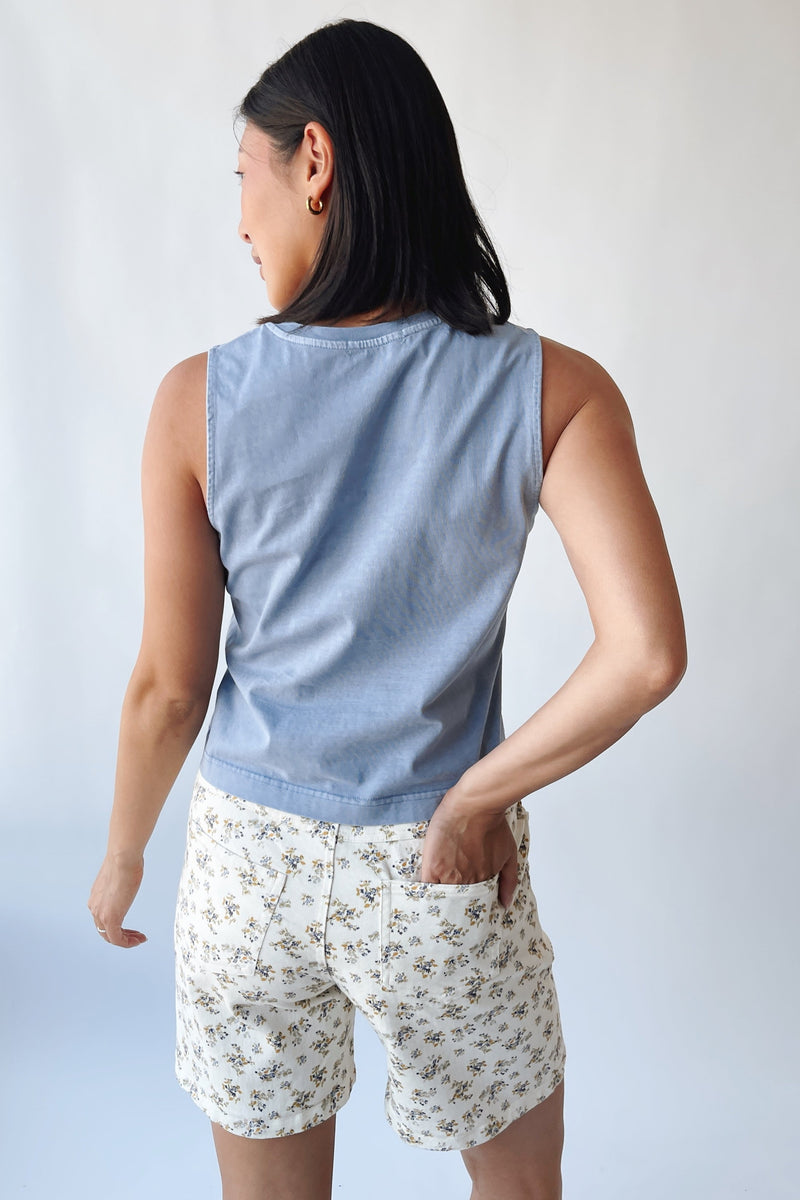 The Brinton Cropped Basic Tank in Denim