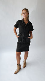 The Vickers Denim Zip-Up Dress in Black